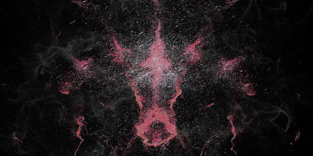 Blackroot sound-generated visual: a dark, textured field with a rose-red organic form at its center